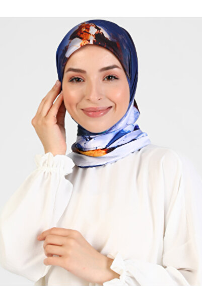 Differenza Rose Painted Patterned Scarf - Dark Blue