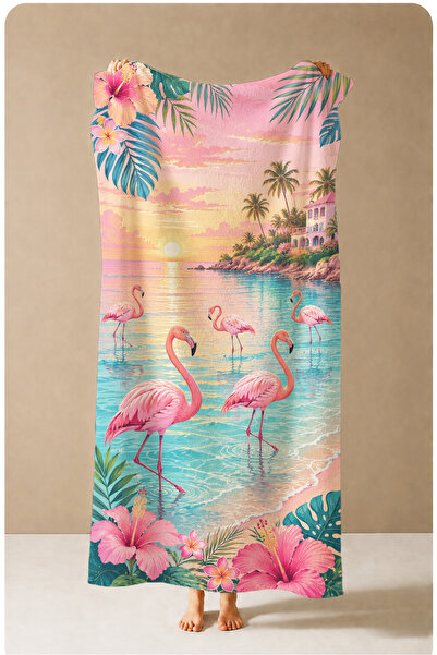 Evmila Tropical Flamingo Sunset and Palm Tree Pattern 70X150 Beach Towel - Di...