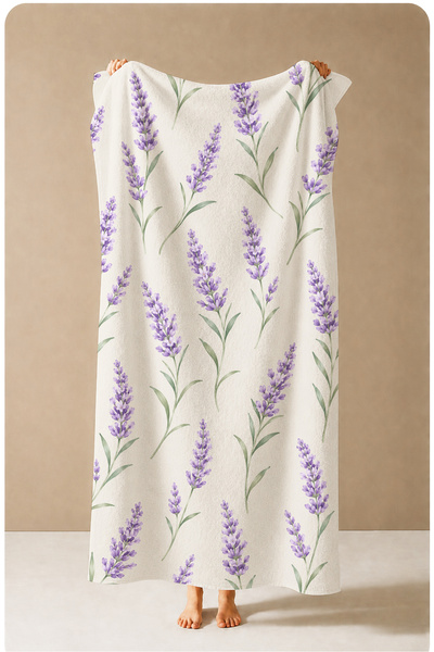 Evmila Prosop de plajă cu ramuri de lavandă Provence, cu model botanic, 70x15...