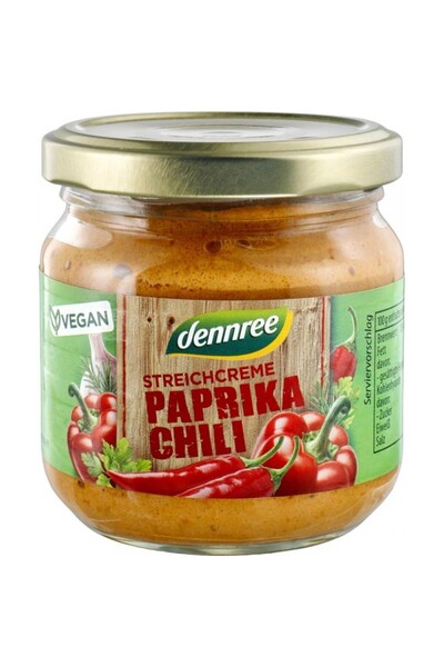 Dennree Pate de legume cu ardei și ardei iute bio, 180g