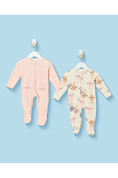 REDTAG Baby Girls Pink Polar Fleece Button Front Sleepsuit Set (2 Piece)