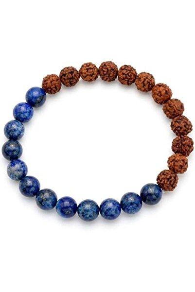Moon of Noon Rudraksha & Lapiz Lazuli Beaded Bracelet 8mm – Natural Blue Gems...
