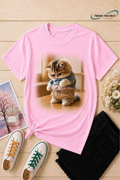 TREND THE BEST Trendin En İyisi Summer Fat Cat Printed Unisex Girls' and Boys...