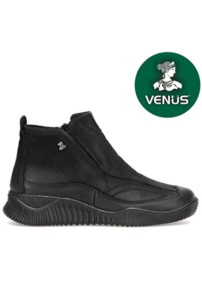 Venüs Kimsita Genuine Leather Non-Slip Flat Sole Orthopedic Women's Boots Black