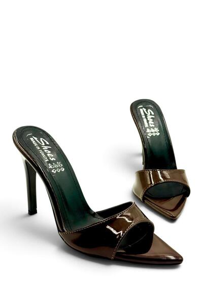 besoin shoes store Patent Leather Thin Heeled Women's Stiletto Slippers Light Brown 9 cm