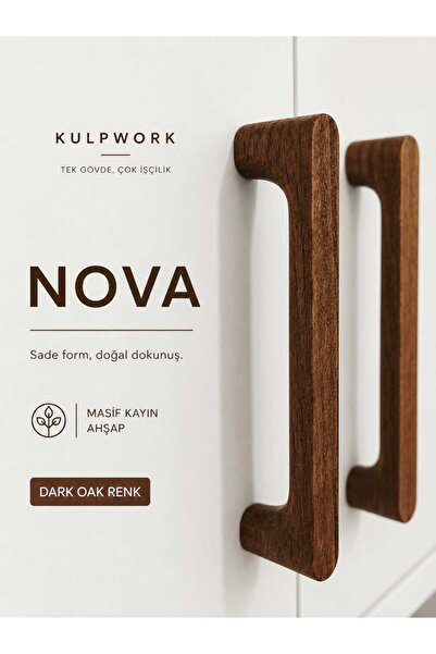 Kulpwork NOVA Dark Oak Renk Masif Ahşap Mobilya Mutfak Dolap ve Çekmece Kulpu...