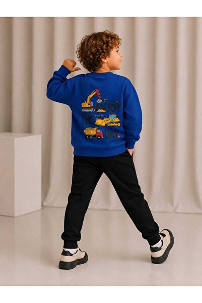 Erkek Çocuk İş Makinesi Baskılı Sweatshirt&eşofman alt 2li takım