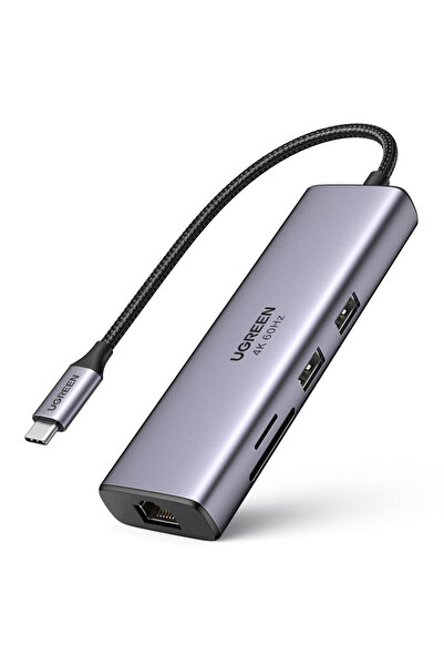 Ugreen Hub USB-C 7-în-1 cu HDMI 4K 60Hz, PD 100W, RJ45, SD/TF, 2x USB 3.2