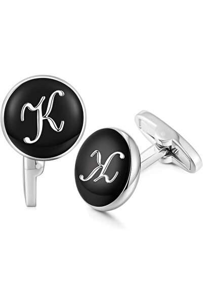 honeyfoam HONEY BEAR Initial Alphabet Letter Cufflinks for Men, Black Round S...
