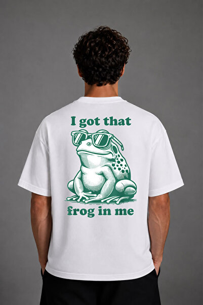 VSRN Tricou supradimensionat alb cu imprimeu pe spate Frog In Me Design