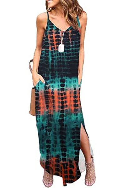 GENERAL HUSKARY Women's Summer Casual Sleeveless V Neck Strappy Split Loose D...