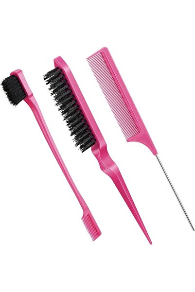 Geiserailie 3 Pcs Slick Back Hair Brush Set Bristle Brush Edge Control Teasin...