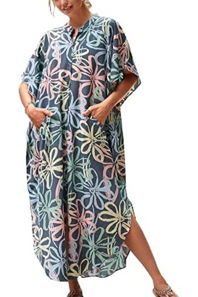 GENERAL Women's Bohemian Kaftan Maxi Loungewear Oversized Nightgown Homewear ...