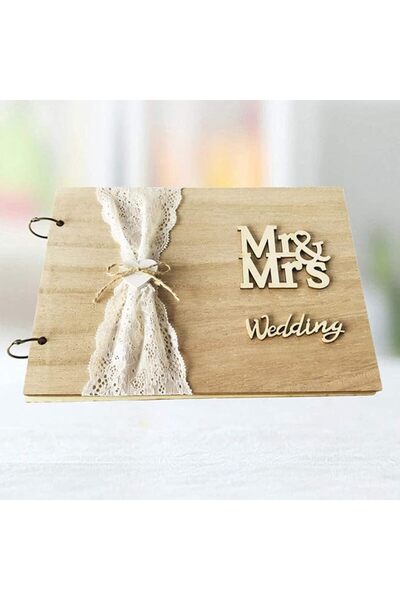 ELECDON Wedding Guest Book 30 Pages Retro Wooden Guest Book Diy Guest Sign - ...
