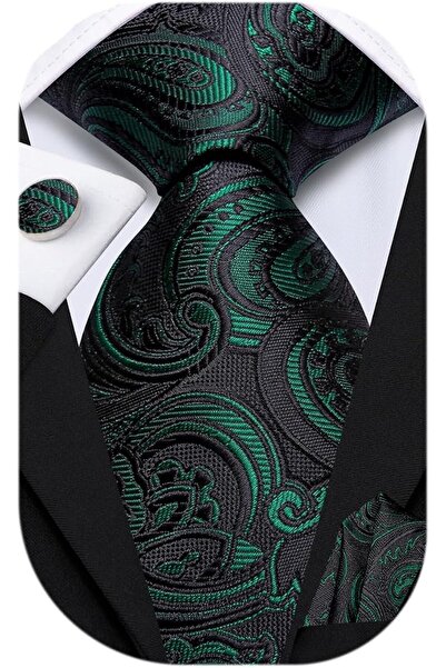 Dubulle Mens Paisely Silk Tie for Men Necktie and Pocket Square Set