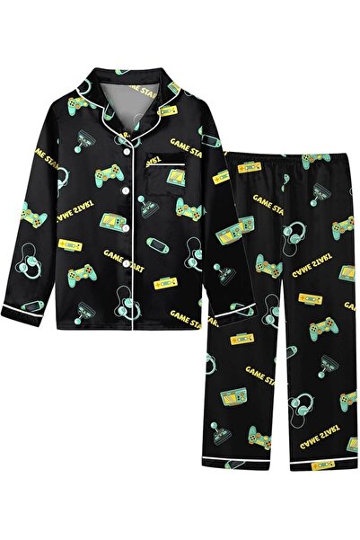 GENERAL Schbbbta Girls Boys Satin Pajamas Set, 2Piece Silk Nightwear Button-D...