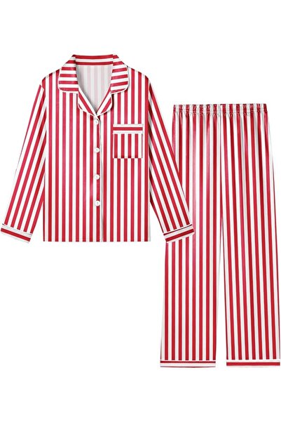 GENERAL Schbbbta Girls Boys Satin Pajamas Set, 2Piece Silk Nightwear Button-D...