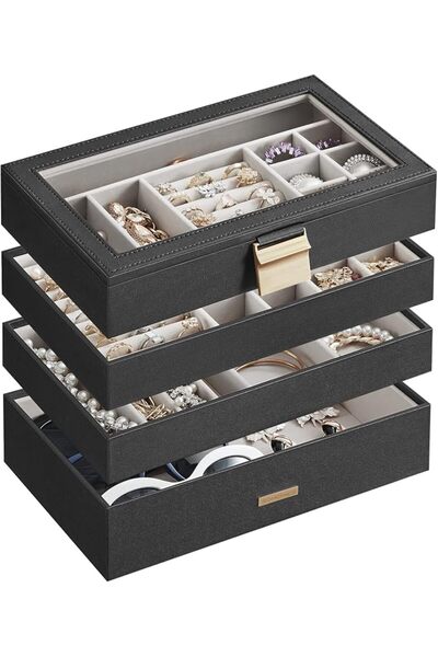 SONGMICS GISELLA Collection - Stackable Jewellery Trays, 4-Tier Jewellery Box...