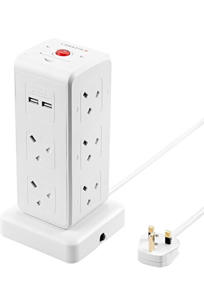 Lawazim 10-Way Tower Socket Extension Cable with On/Off Switch & 4 USB Ports ...
