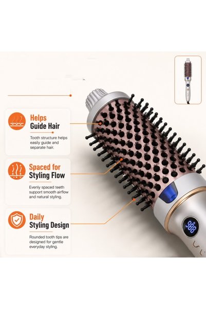 Generic Brand Heated Round Brush with Digital Display, Thermal Curling Styling Brush, Even Heat Distribution for Smooth Frizz‑Free Shiny Curls, Ergonomic Handle Adjustable Temperature Hot Brush