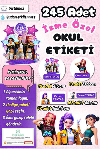 Sticker Ekspres Okul Etiketi KPop Demon Hunters Kalem Defter Etiketi Özel İsi...