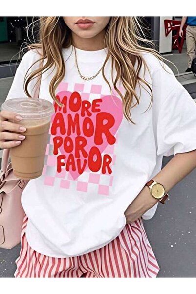 23ERVA Summer Outfit Women, More Amor Por Favor Funny Vintage T-Shirt, Loose ...