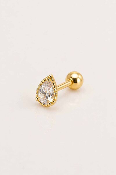 TAKIŞTIR Altın Renk Taşlı Büyük Boy Cerrahi Çelik Tragus/Kıkırdak Küpe/Pierci...