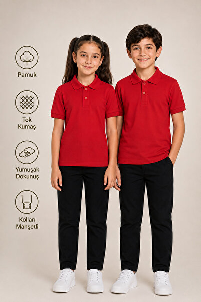 monny Short Sleeve Polo Collar Tok Fabric Cotton School T-Shirt Unisex School...