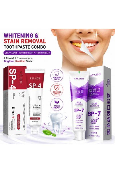 Yayashi EELHOE SP-4 & SP-7 Whitening Toothpaste Combo – 2 x 120g, Stain Remov...