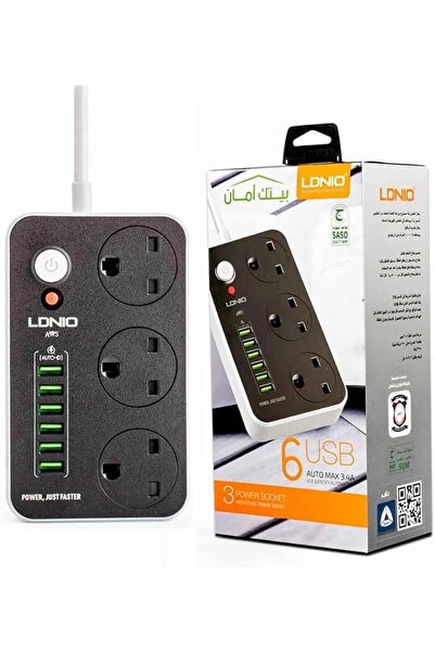 LDNIO Fire Retardant Electrical Extension 3 Sockets 6 USB Ports SC3604 2M