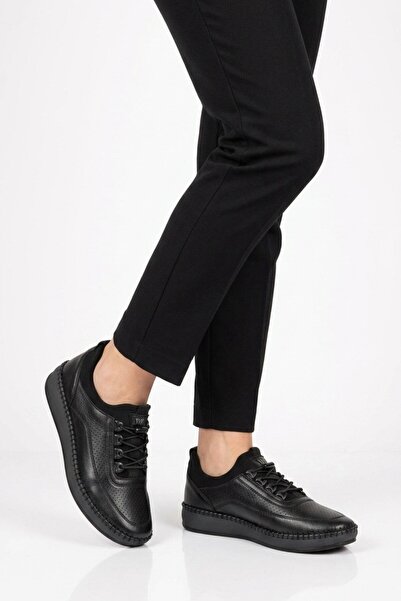 Voyager Black Genuine Leather Perforated Breathable Anatomical Rubber Laced W...