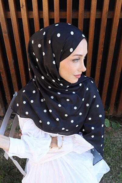 İmajButik Siyah Aqua Puantiyeli Soft Şal