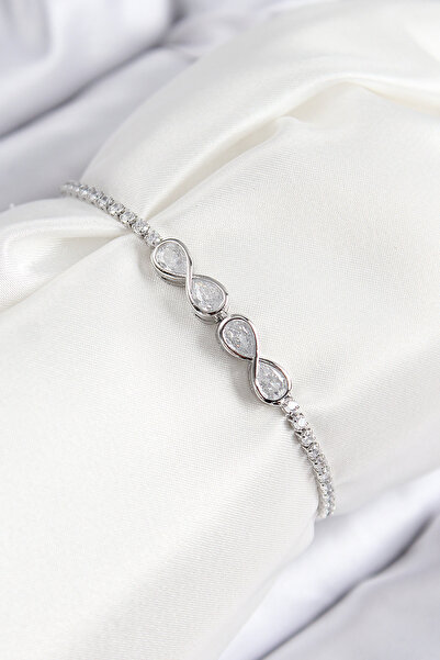 Clariss Brass Zircon Stone Infinity Model Silver Color Elevator Women's Bracelet