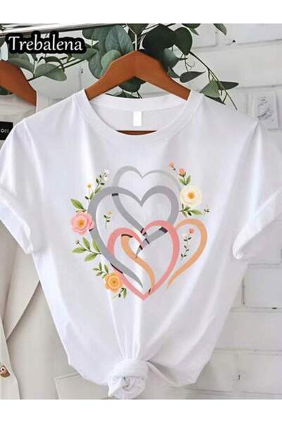 2BIR Summer Outfit Women, Heart Floral Design T-Shirts, Funny Vintage T-Shirt...