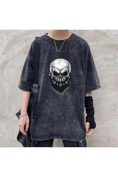 DEEFWEAR МИНГАЛОНДЪН Миеща се унисекс винтидж тениска с мотив  "Гангска череп...