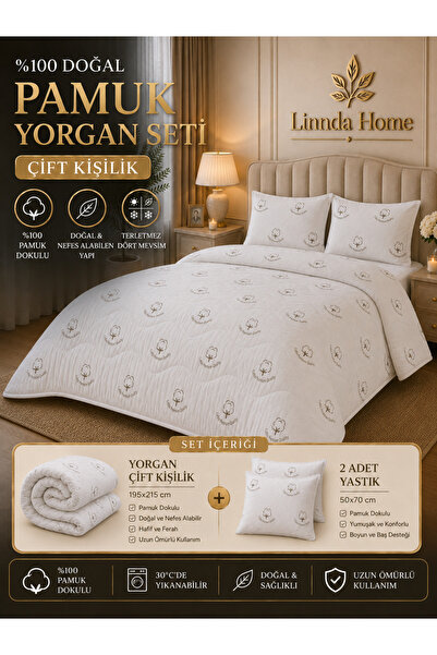 Linnda Home 100% Cotton Textured Double Duvet Set 195X215 cm + 2 Pieces of 50...