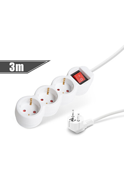 Alista Home Prelungitor cu 3 prize Schuko, 3m, cu întrerupător, 16A, protecți...