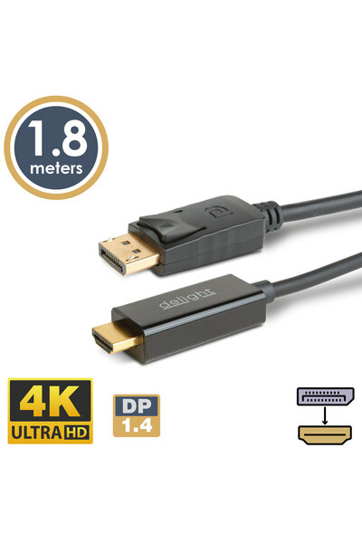 Alista Home DisplayPort to HDMI Cable, 1.8m, 4K UHD 60Hz, audio video, black
