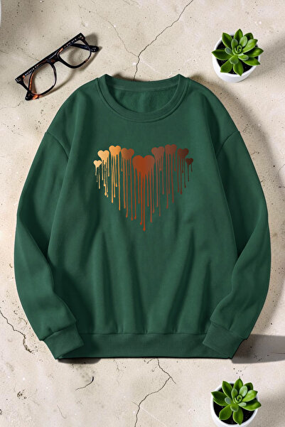 uyguntarz Unisex Melting Hearts Printed Crew Neck Sweatshirt