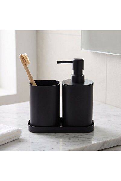 Bathroom Solutions Set de accesorii pentru baie, 3 piese, culoare neagră, des...