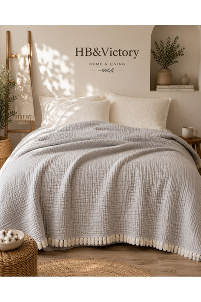 HB&Victory 100% Cotton 6 Layer Muslin Quilt Ash Gray Color Single Size 170X23...
