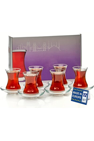 Generic Brand Turkish Tea Glasses and Saucers Set (12 Pieces), Glass tea cup ...