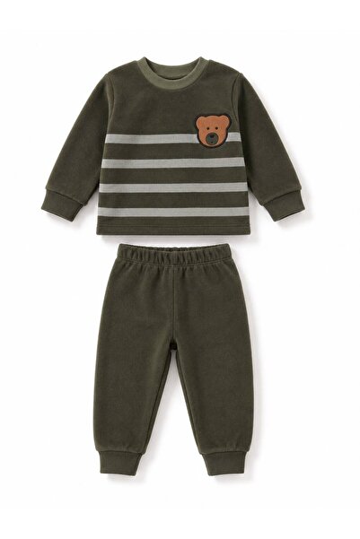 Oz Baby طقم أطفال شتوي من الصوف مخطط ومطبوع عليه دمية دب للجنسين مناسب للبنات...