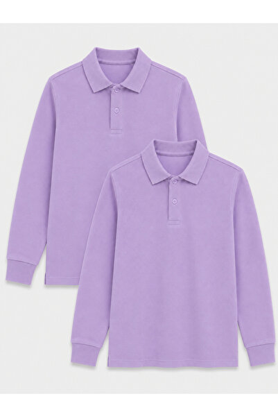 ROZELT 2-Pack Cotton Long Sleeve Polo School T-Shirt - Lilac