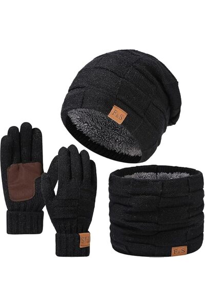 GENERAL Mens Hat Scarf and Gloves Set Winter Fleece Lined Beanie Cap Neck War...