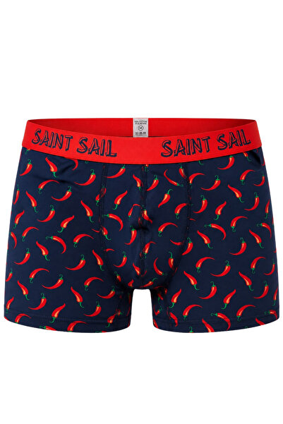 Saint Sail بوكسر قطني منقوش باللون الأزرق الداكن والأحمر الفلفلي للرجال