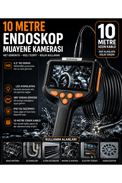 MATECHNO Profesyonel Endoskop Kamera Monitörlü El Tipi Yılan Kamera Işıklı Kı...