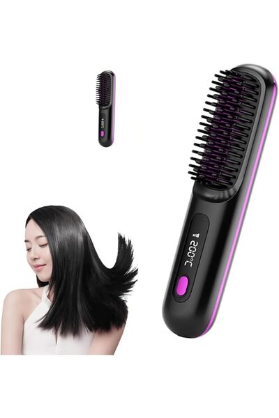 KOWVOWZ Cordless Hair Straightener Brush, Straightening Brush With 3 Temp Set...