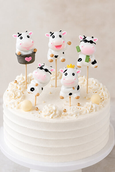 Himi Pasta Süsleri Set of 5 Cute Cow Figurine Cake Decorations Plastic Miniat...