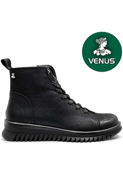 Venüs Pepuza Genuine Leather Non-Slip Flat Sole Orthopedic Women's Boots Black